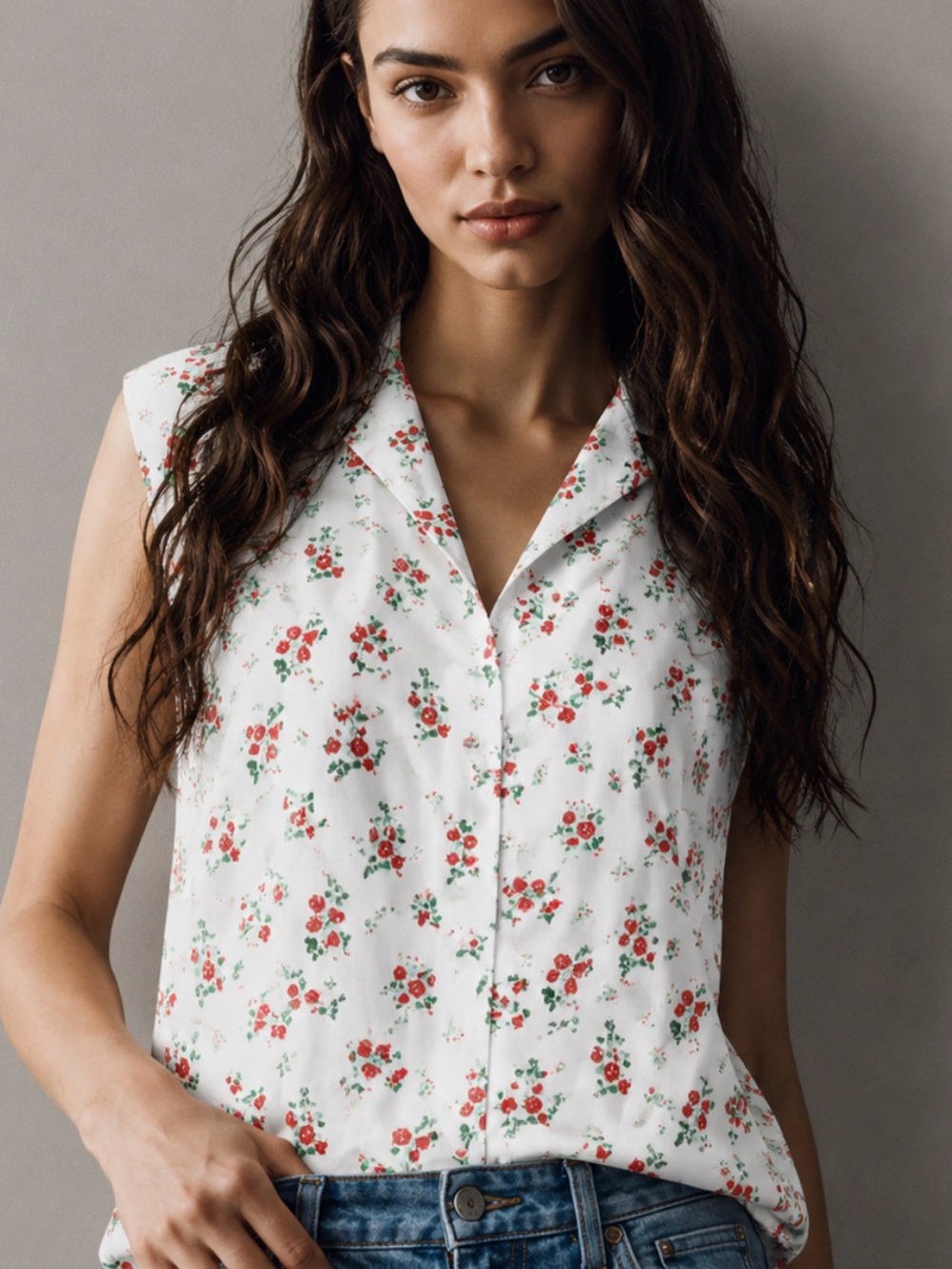 Anthropologie PIECES Minna Floral Button Front Top Size M